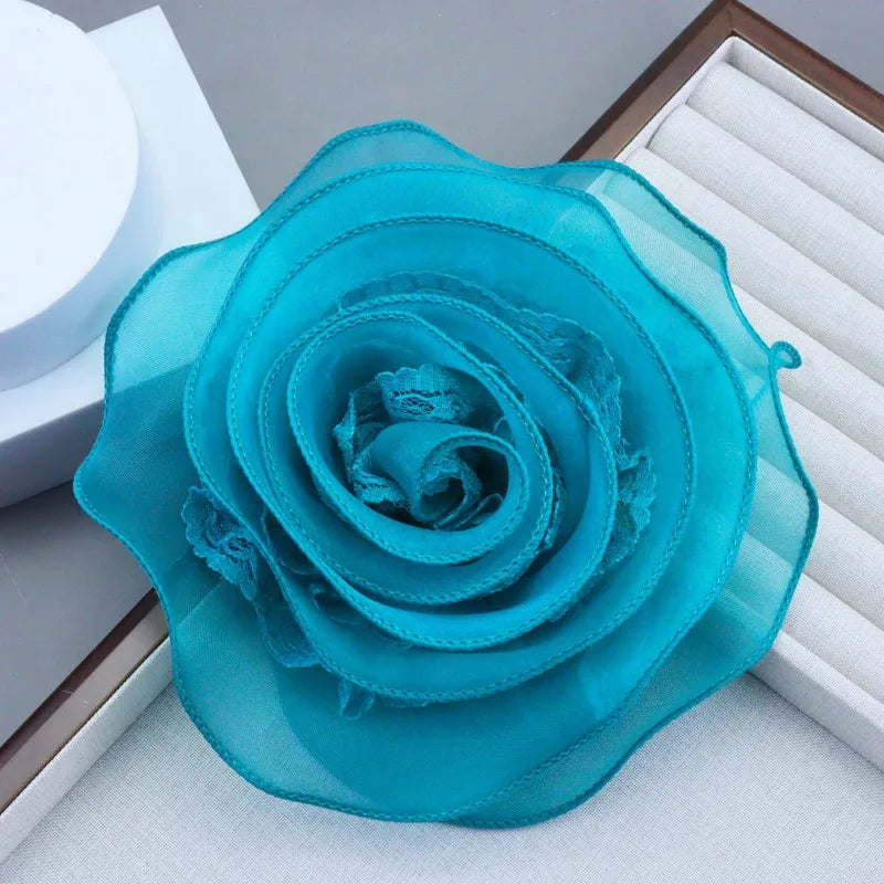 Large Mesh Lace Flower Brooch - Handmade Lapel Pin Badge (19cm)