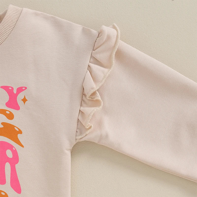 0-6Y Girl Sweatshirt/Romper Ruffles Long Sleeve Colourful Letter Print Jumpsuits Babygrow