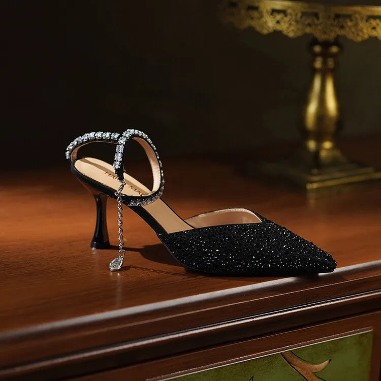 Women's Pointed Toe Rhinestone Wedding Sandals - Bowknot Pendant Pumps
