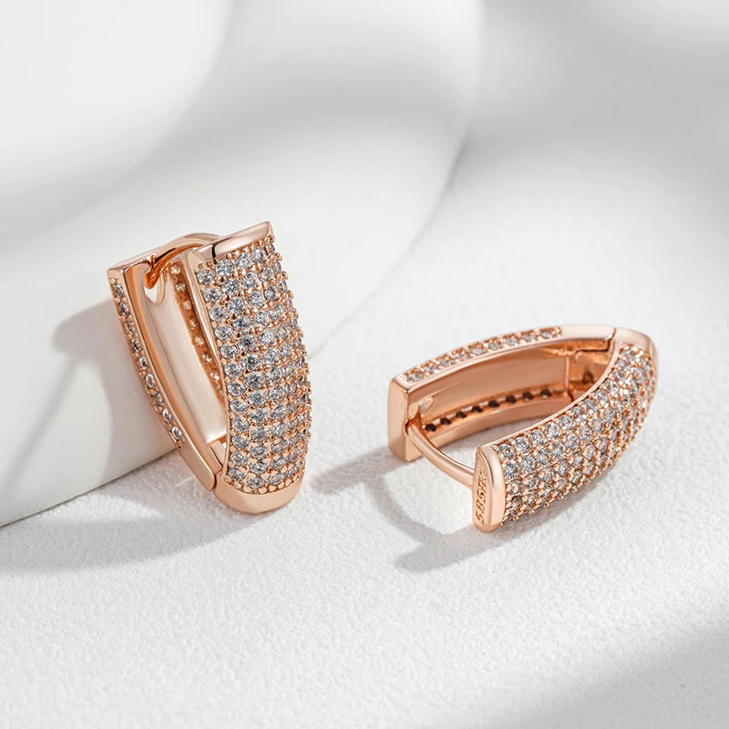 585 Rose Gold Colour V Shape Hoop Earrings For Women