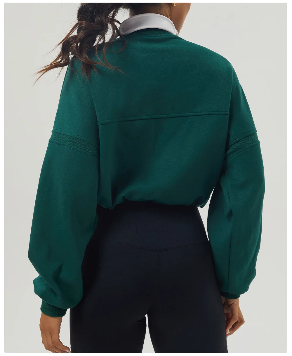 Women's Long Sleeve Loose Half Zipper Gym Breathable Running Top Fitness Workout Jacket