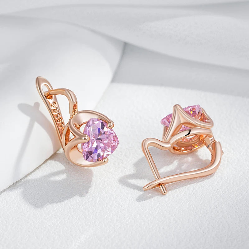 Women's 585 Rose Gold Kinel Pink Natural Zircon Earrings