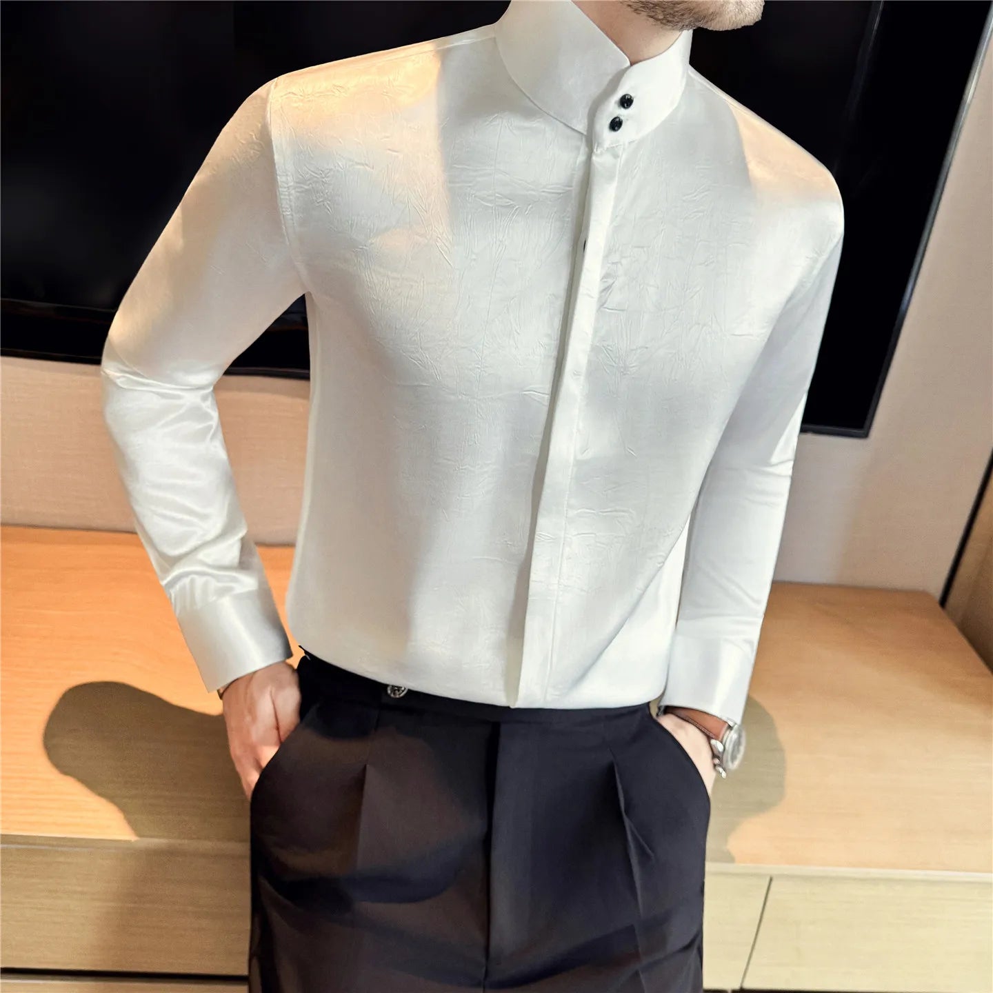 Men's Long Sleeve Stand Collar Casual Shirt