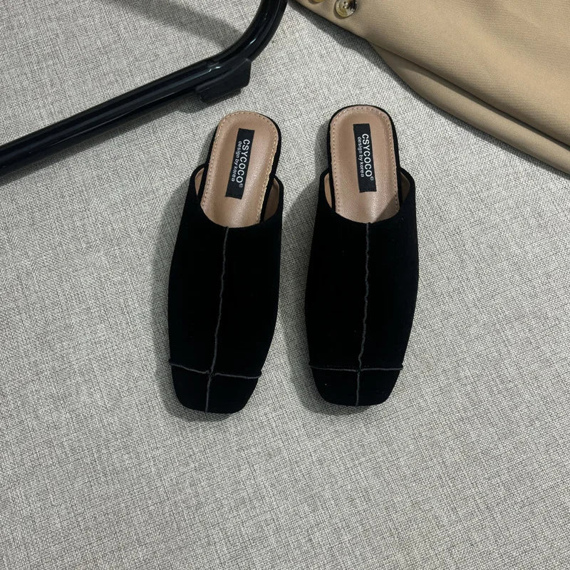 Women's Suede Square Toe Flat Slippers