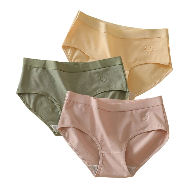 Women's 3Pcs/Set Cotton Sports Underwear  Seamless Panties Low-Waist Solid Briefs  High Stretch Breathable Soft Lingerie
