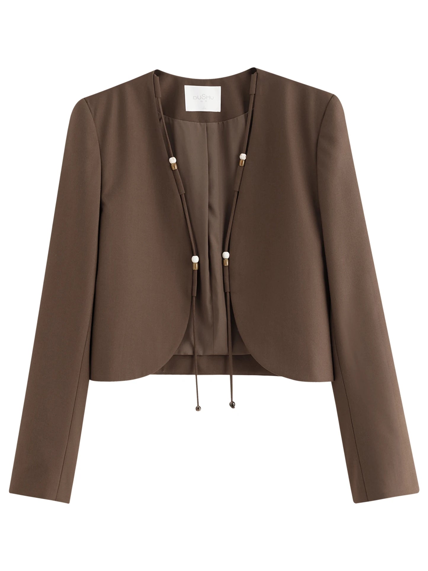 Plus Size Beaded String Design Curved Hem Short Jacket