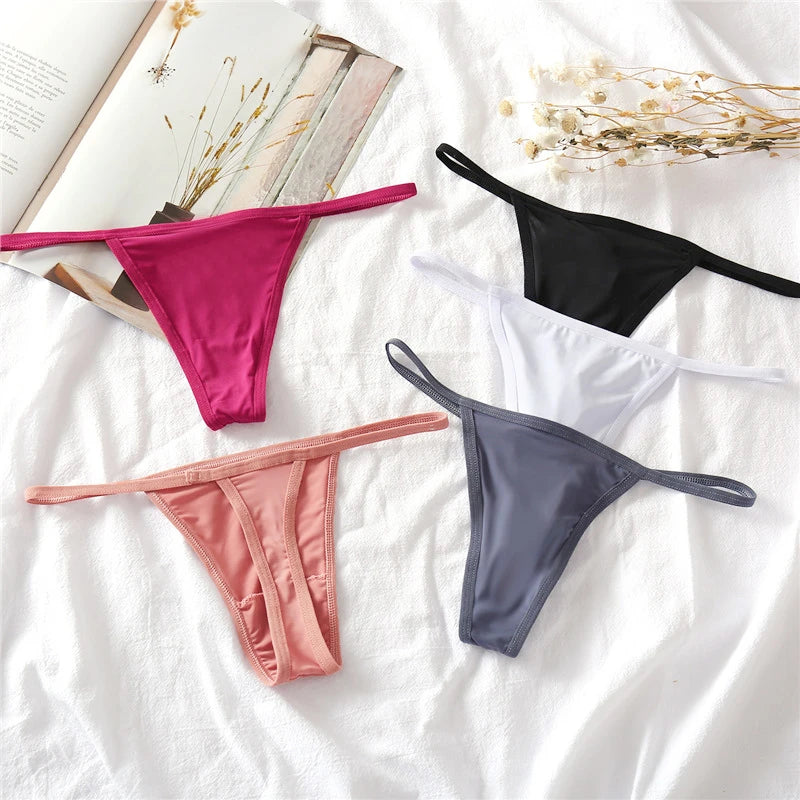 Women's Seamless Cotton Underwear - Low Waist Bikini & Thong Set