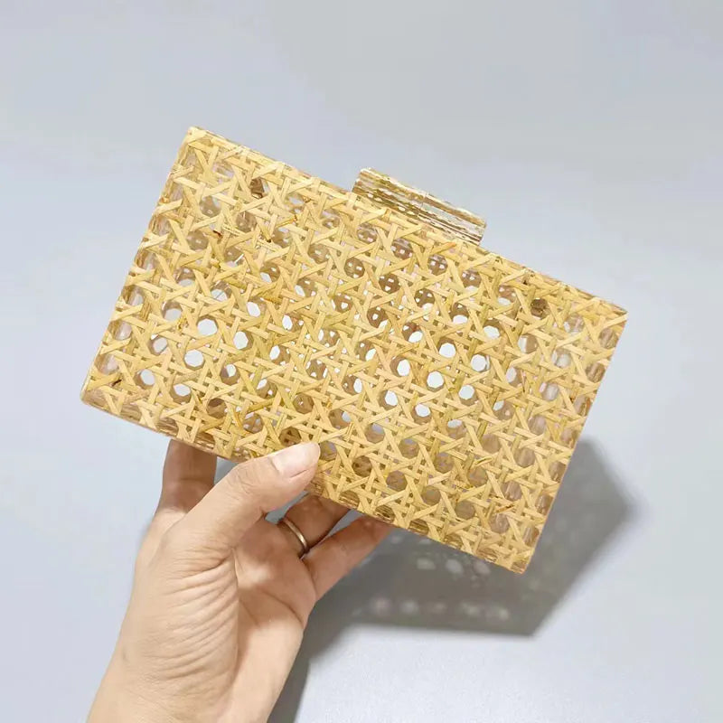 Women's Shoulder Acrylic Vintage Rattan Chain Clutch Handbag