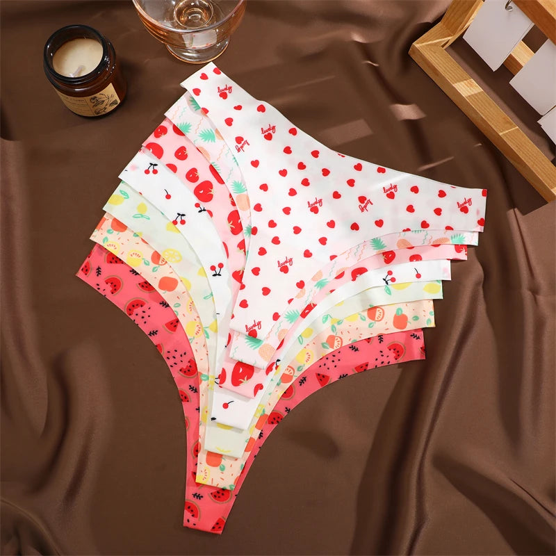 Women's  4Pcs Ultra Soft Underwear Graphic Print Seamless Thongs Stretch Leopard G Strings Comfort Lingerie