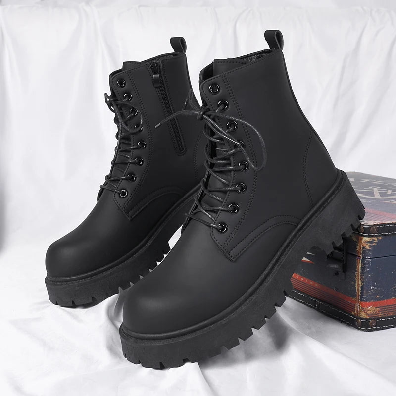 Men's Casual Platform Lace Up Chunky Ankle Boots