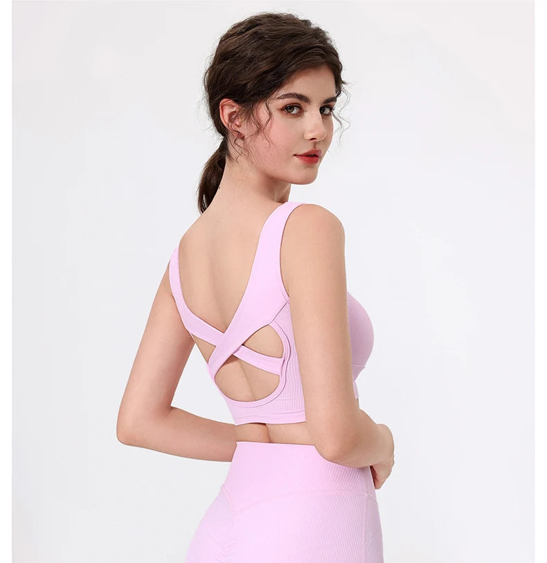 Women's High Impact Fitness Yoga Bra Soft Sports Underwear Square Neckline Gym Crop Top Breathable Workout Top