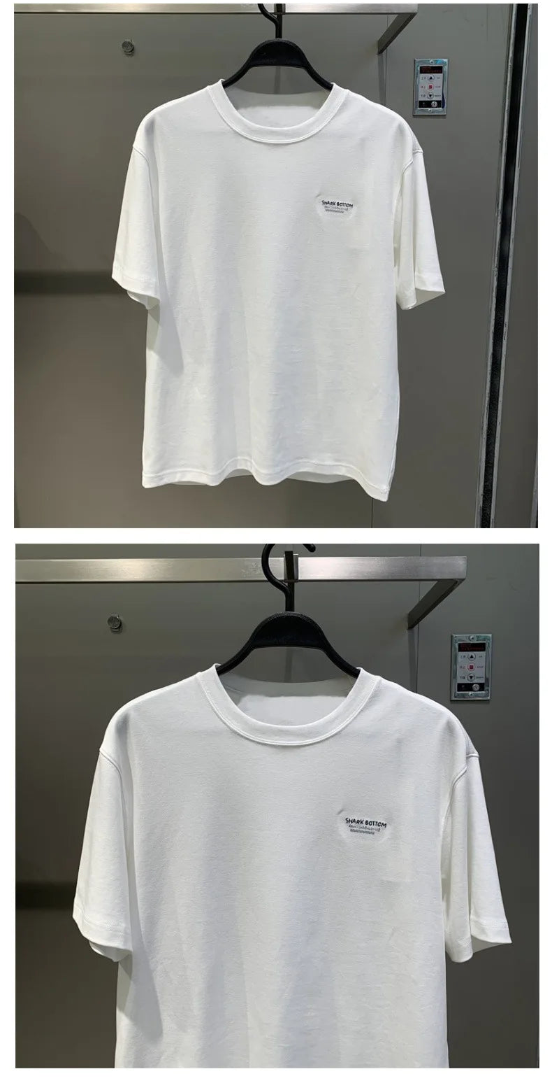 Men's Embroidered T-Shirt Shark Patch Back Detail Crew Neck Short Sleeve