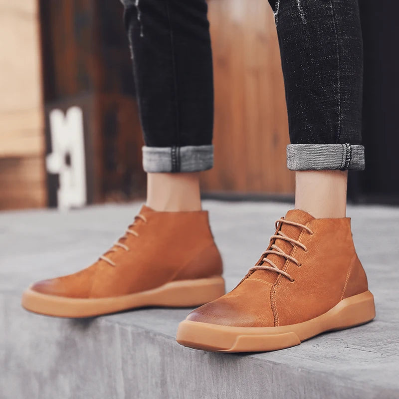 Men's Leather Ankle Boots - Lace-Up Work & Business Boots