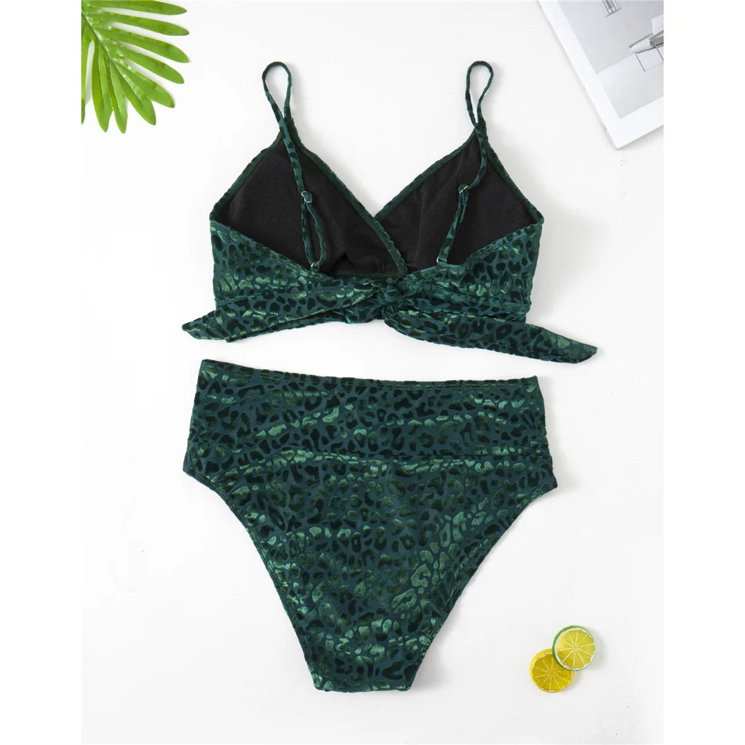 Leopard Print Bikini Set - High Waist Two Piece Swimsuit