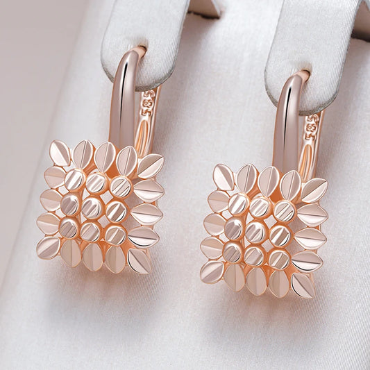 Square Glossy Hollow Flower Dangle Earrings - Rose Gold Vintage Jewellery