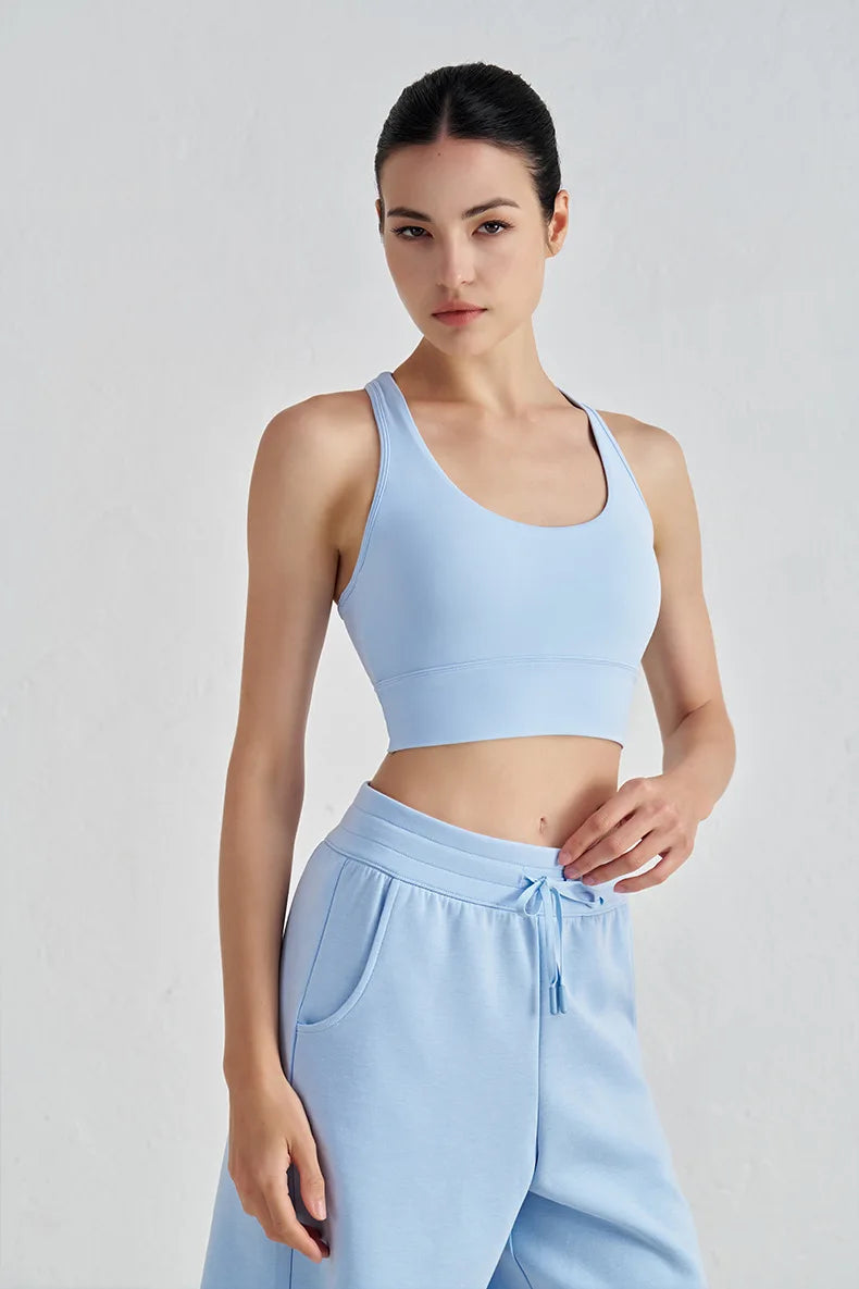 Backless Yoga Crop Top Bra - U Neck Sports Bra with Removable Padding