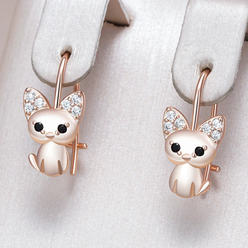 Cute Cat Earrings for Girls - Rose Gold Zircon Animal Jewelry
