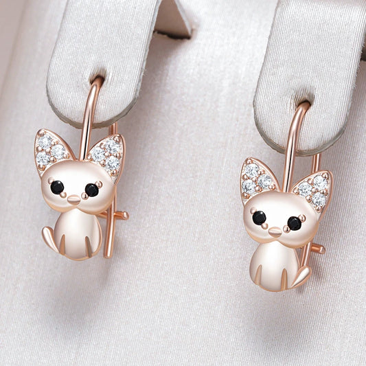 Cute Cat Earrings for Girls - Rose Gold Zircon Animal Jewelry