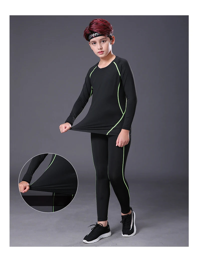 Kids Boy's Fitness Tracksuits Youth Warm Pants Top Underwear Tight Sports Compression Running Basketball Sportswear