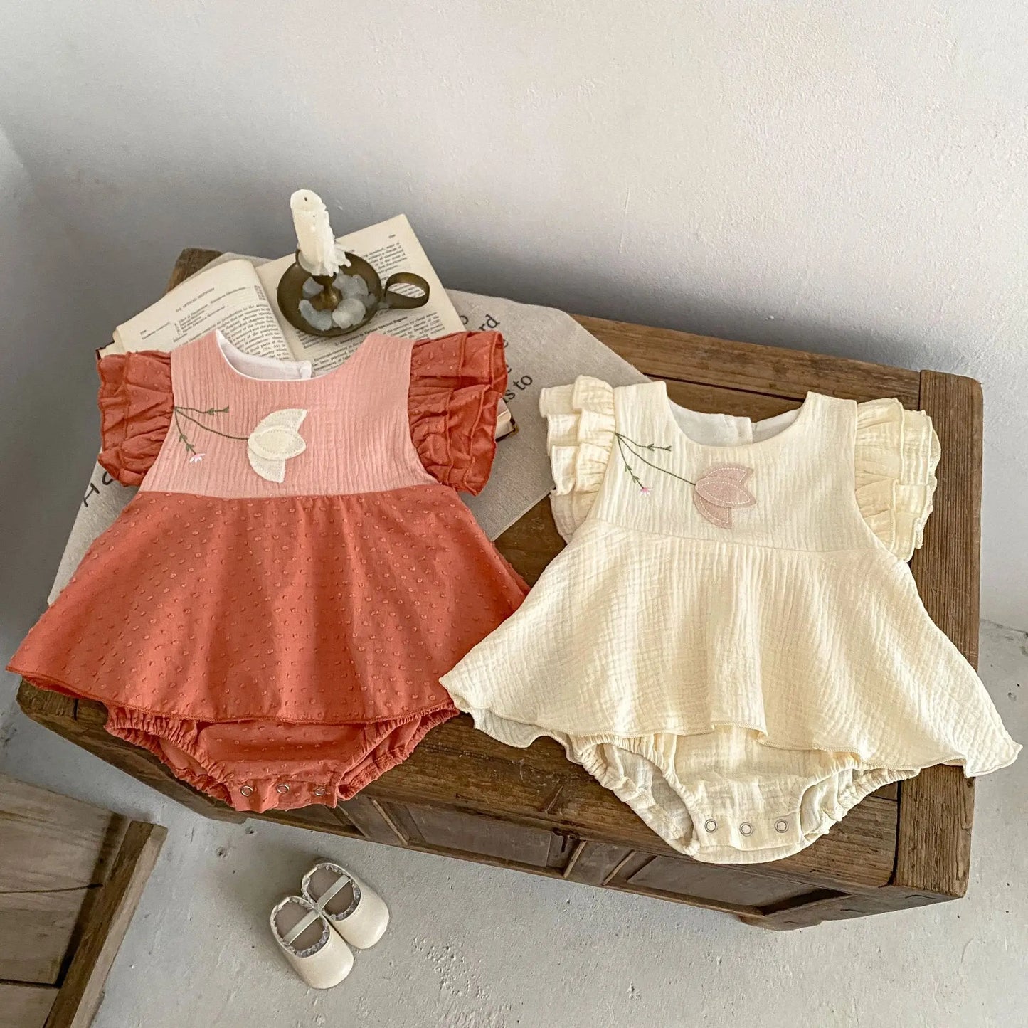 Summer Baby's Girls Tulip Embroidery Girl One Piece Ruffle Sleeve Babygrow Outfit