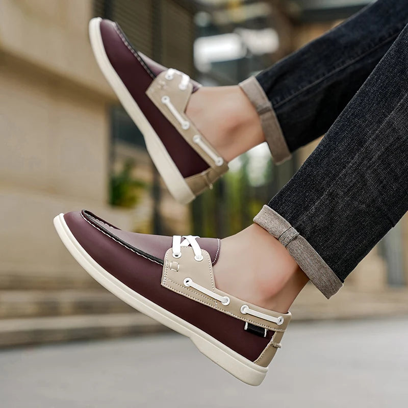 Men's Leather Slip-On Boat Shoes - Breathable Casual Loafers