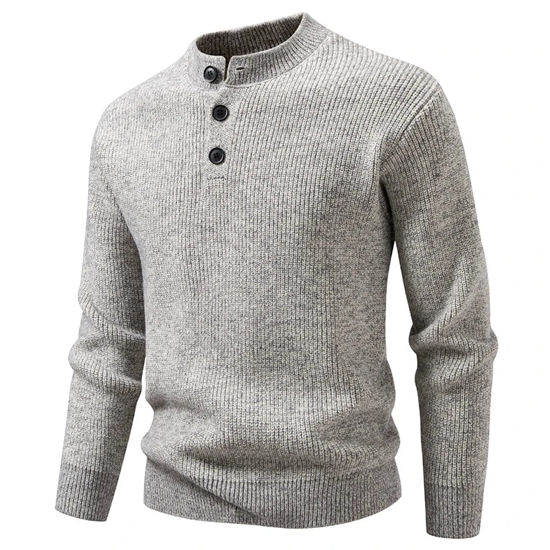 Men's Button Stand Collar Knitted Sweater