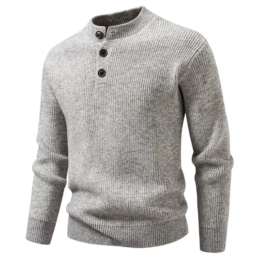 Men's Button Stand Collar Knitted Sweater