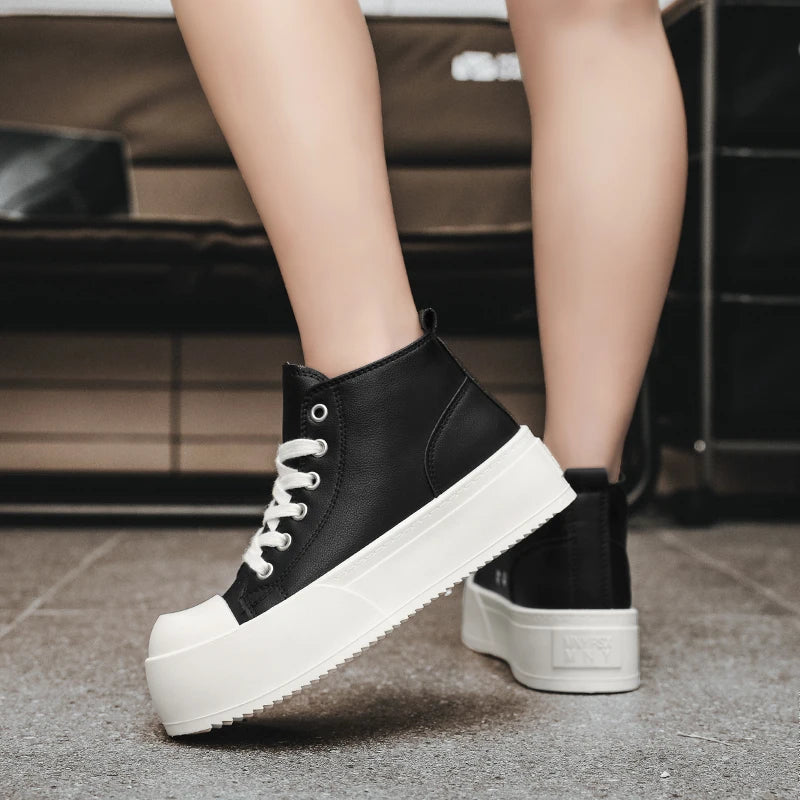High-Top Platform Sneakers - Men's Leather Skateboard & Tennis Trainers