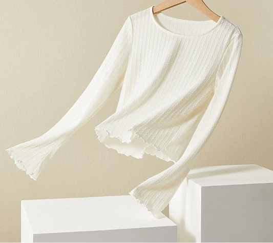 Hollow Out Base Layer Top - Slim Fit Lettuce Trim Undershirt