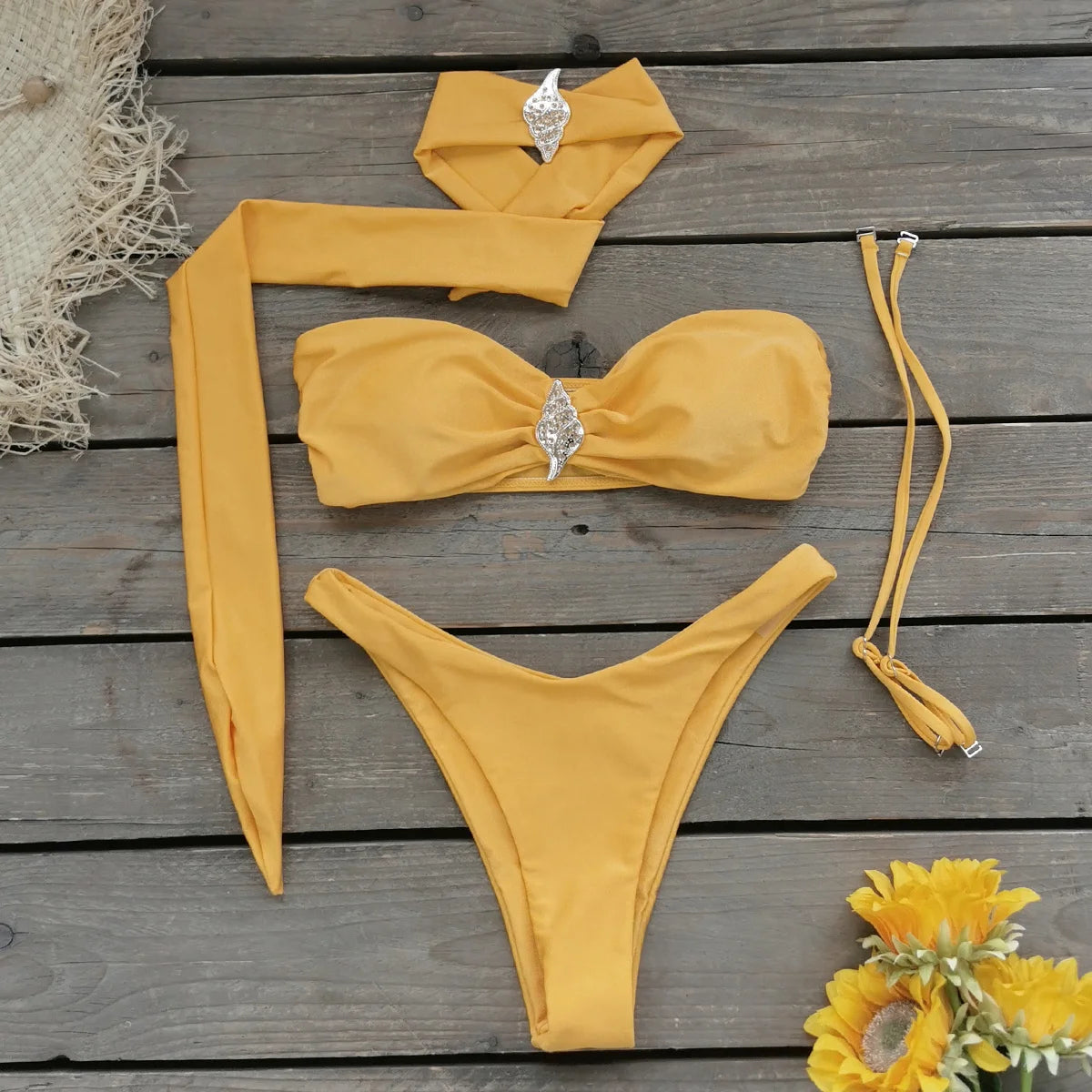 3-Piece Halter Bikini Set with A-Line Skirt Cover-Up