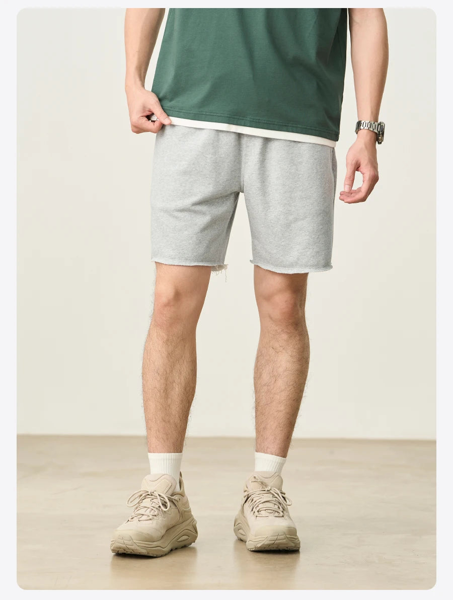 Men's Oversize Athletic Shorts - 390gsm Drawstring Raw Hem Running Shorts