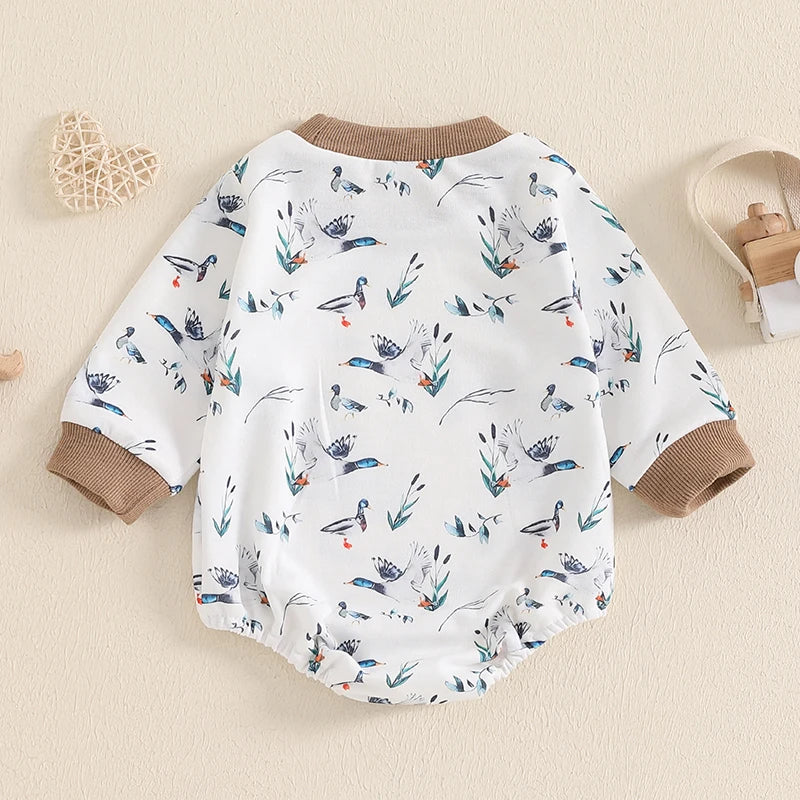 0-18M Baby Boys Girls Cute Romper Animal Duck Print Round Neck Long Sleeve Sweatshirt Jumpsuit