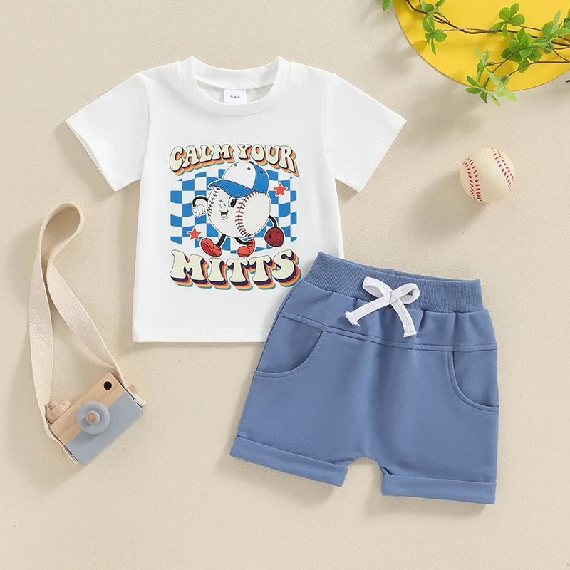 0-3Y Casual Baby Boys Clothes Set Short Sleeve Baseball Letters Print T-shirt with Shorts Summer Outfit