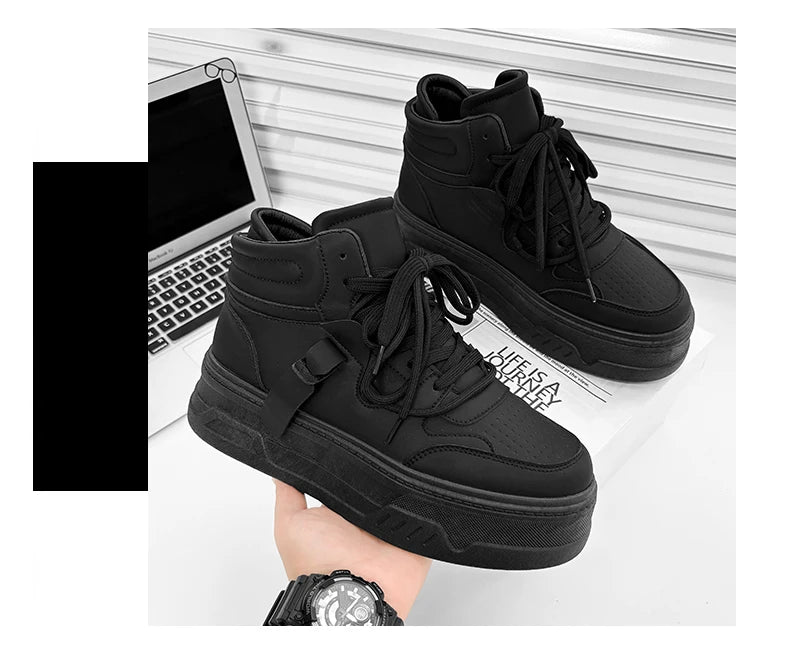 High-Top Platform Sneakers - Men's Thick-Sole Running Shoes