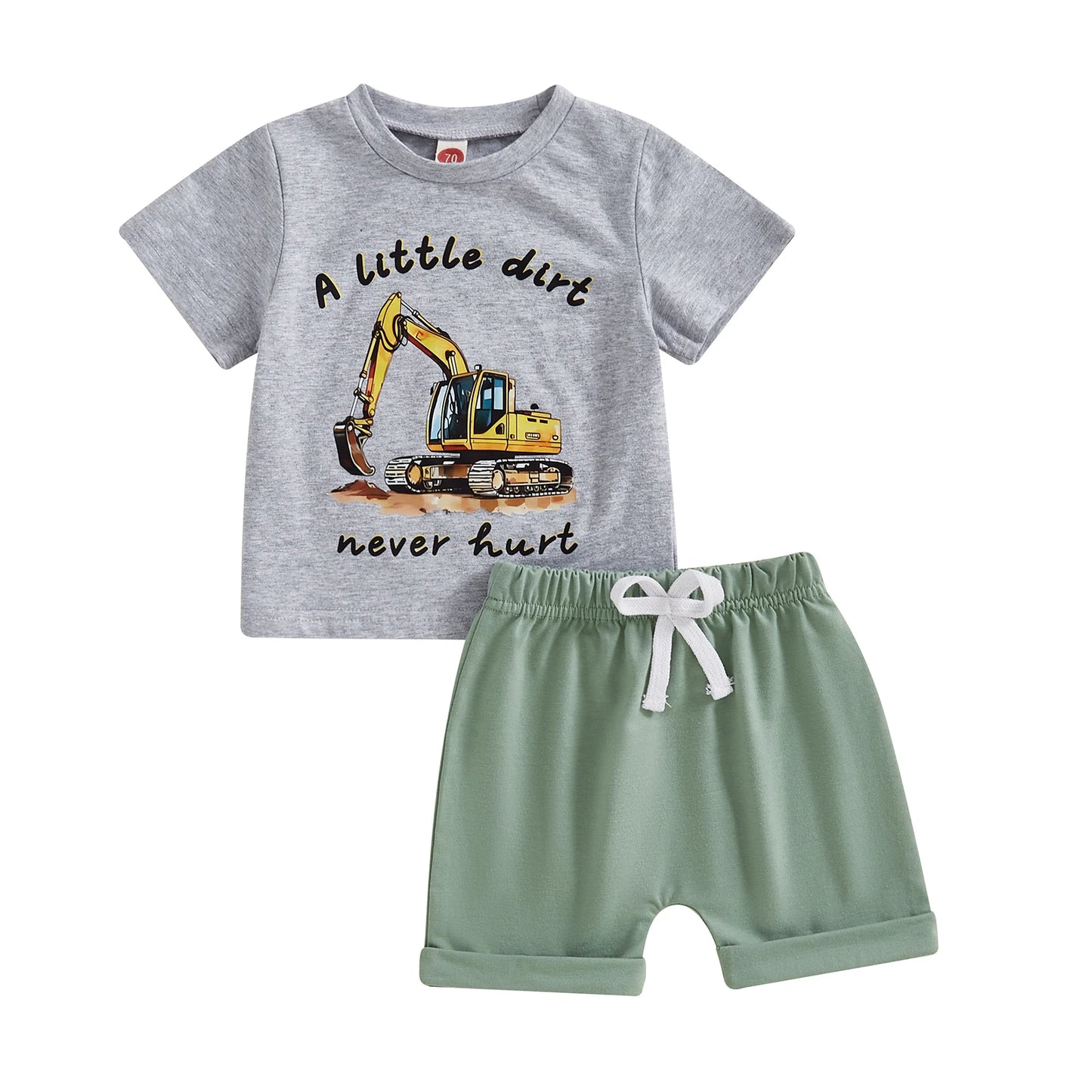 Baby Boys Summer Outfit Set - Cartoon Letter Print T-Shirt & Elastic Waist Shorts (0-3Y)