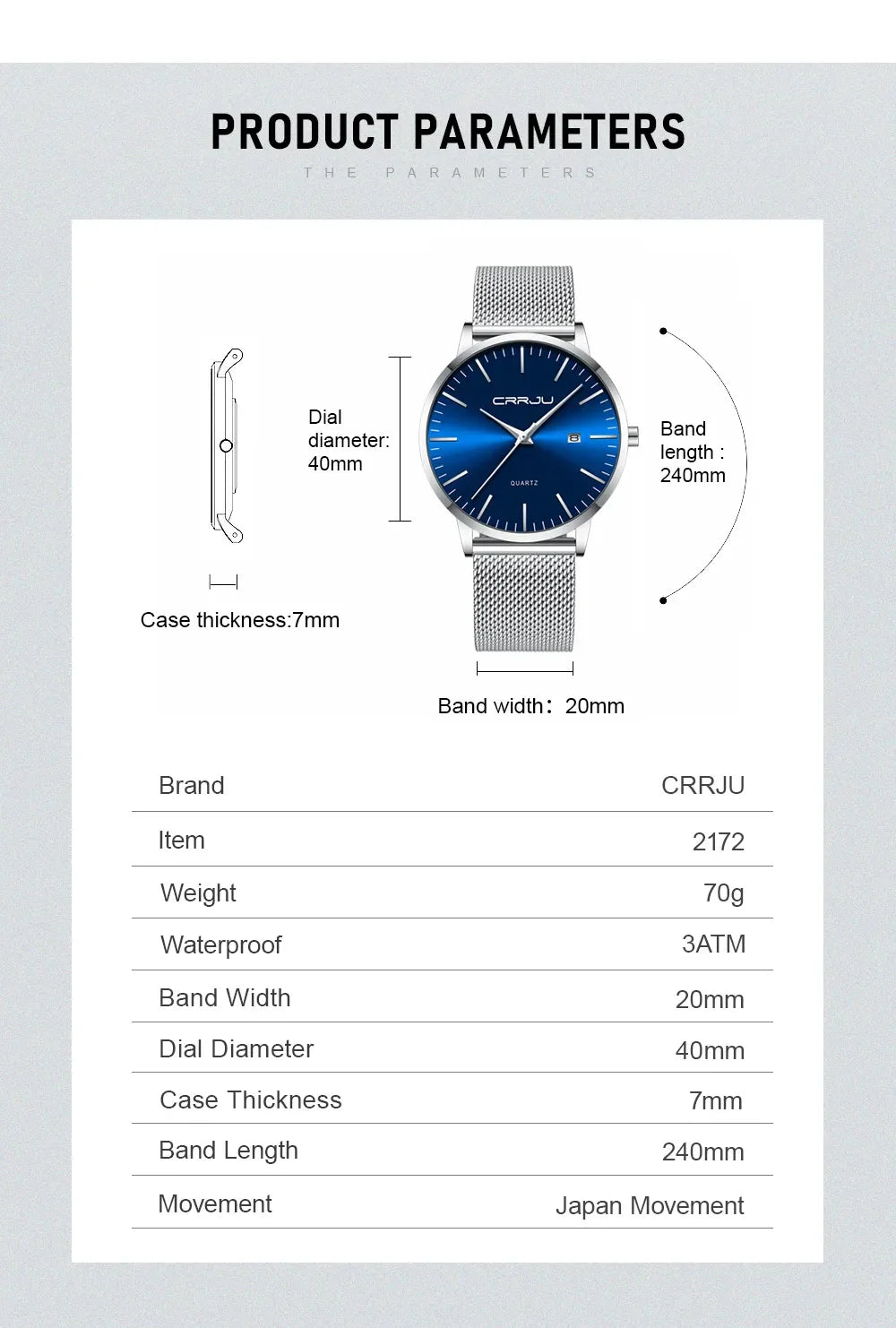 Ultra Slim Stainless Steel Watch - 40mm Mesh Strap Men's Automatic Wristwatch