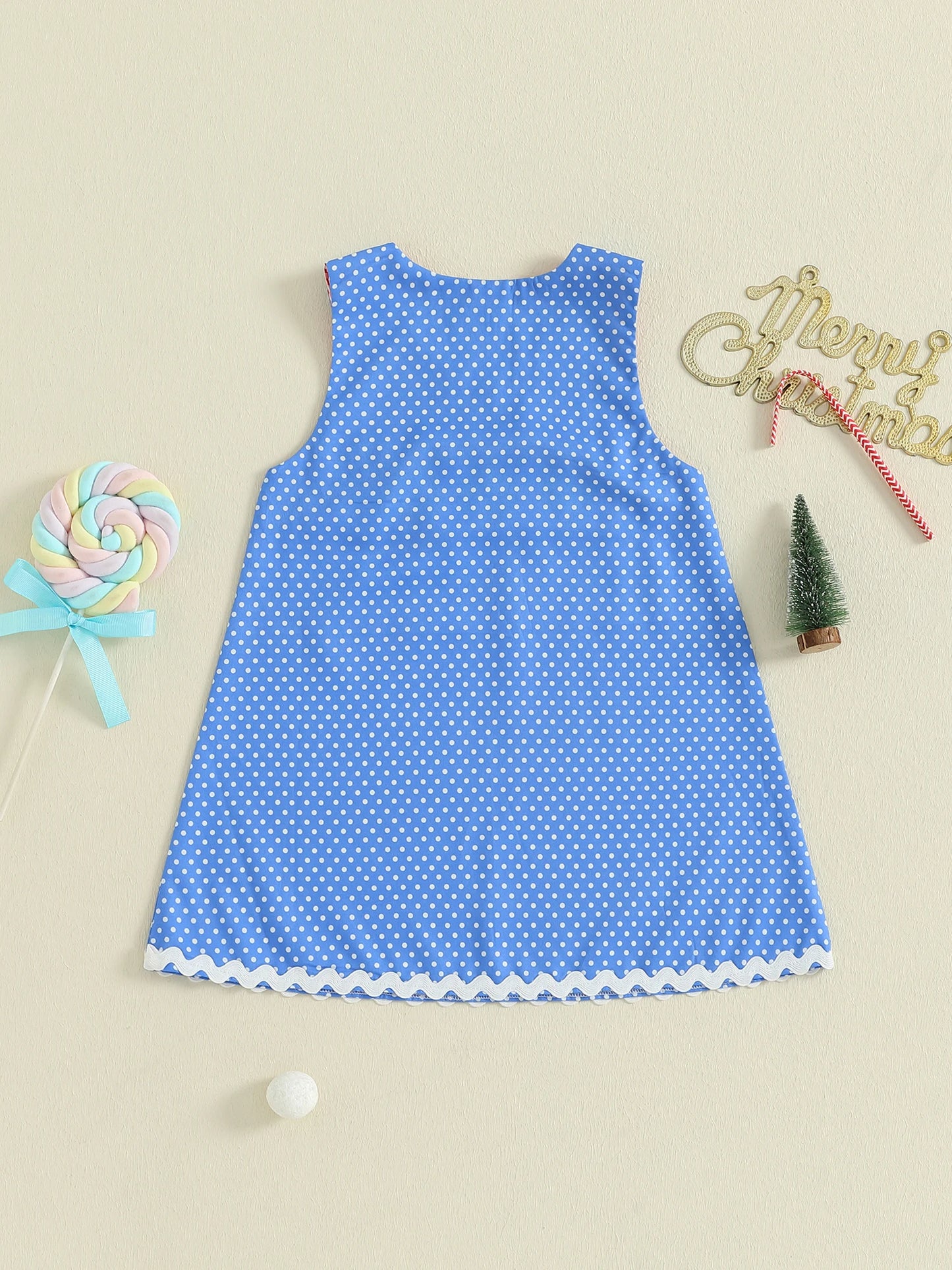 Girls' Christmas Tank Dress - Sleeveless Plaid Dress with Embroidered Tree Design