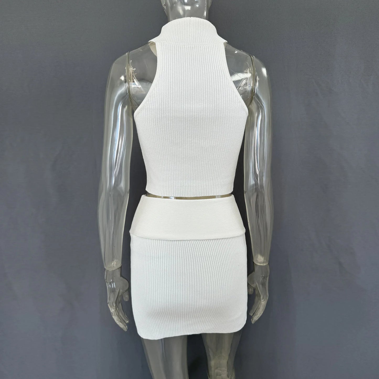 Women's Embellished Sleeveless 2 Piece Co-ord Set - Bodycon Knitted Skirt & Top