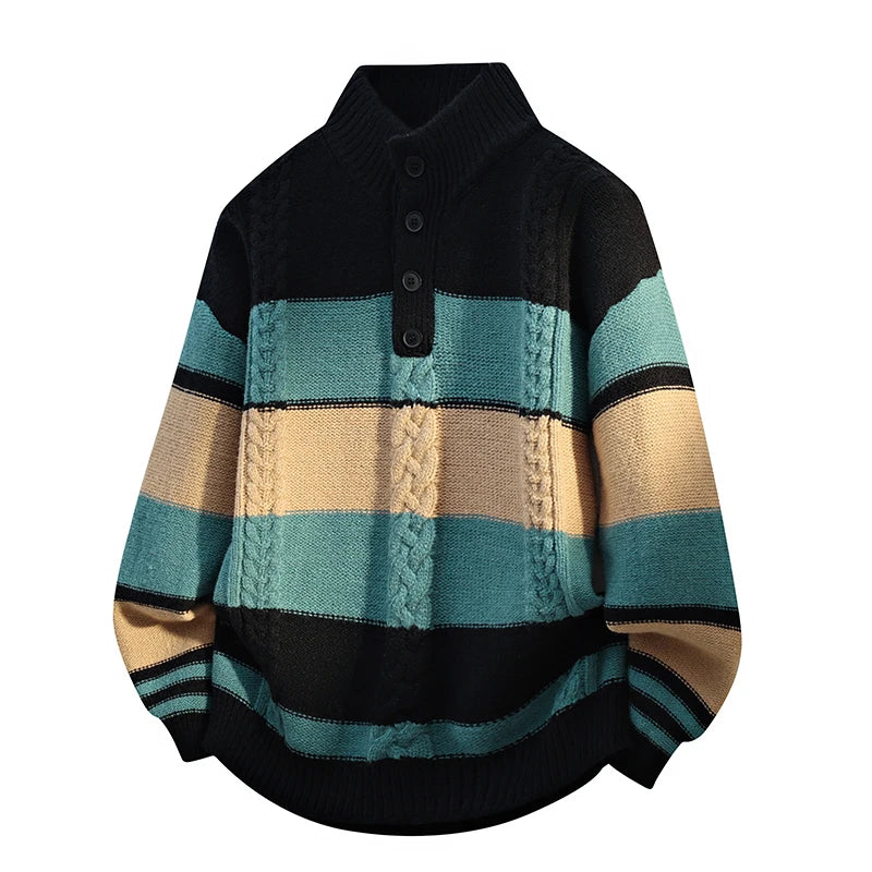 Men's Patchwork Striped Knit Sweater