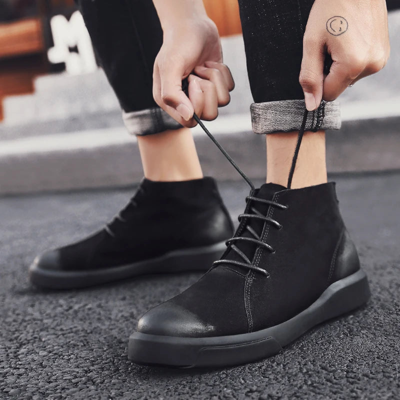 Men's Leather Ankle Boots - Lace-Up Work & Business Boots