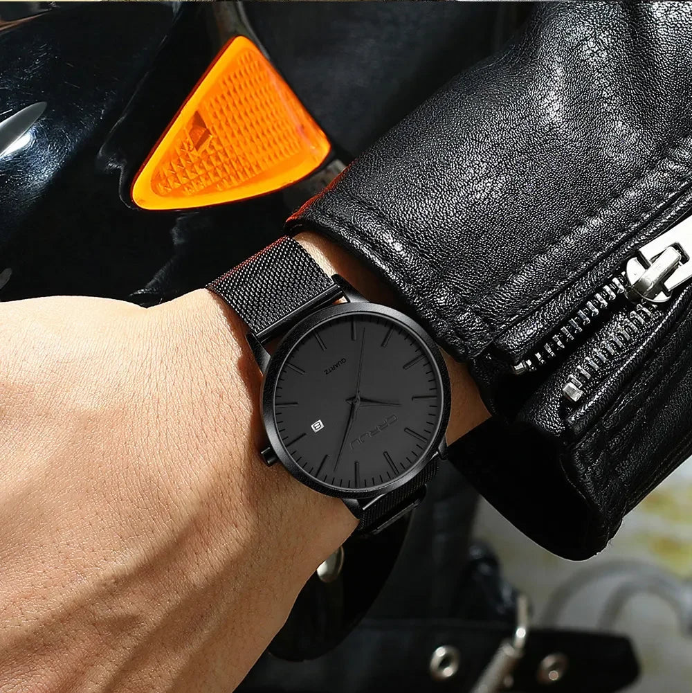 Ultra Slim Stainless Steel Watch - 40mm Mesh Strap Men's Automatic Wristwatch