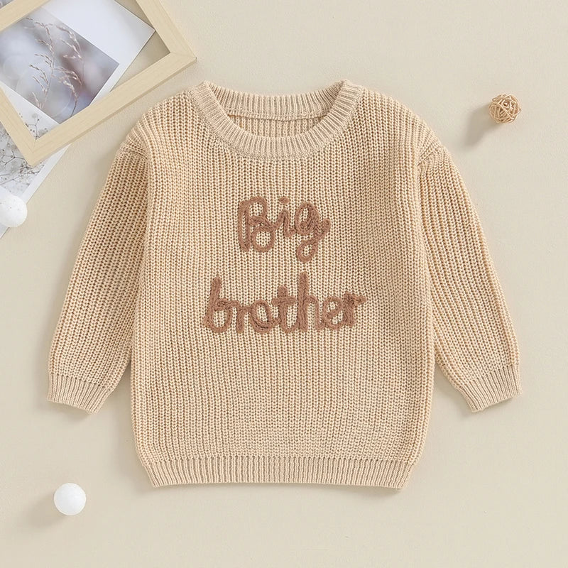 0-5Y Toddler Kids Boys Autumn Winter Sweater Long Sleeve Letter Embroidery Pullover Knitwear