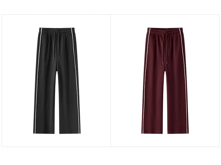 Wide Leg Fleece Lined Lace Trim Elegant High Waist Casual Trousers