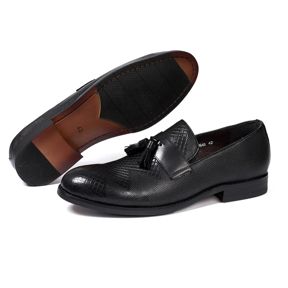 Men's Tassel Genuine Leather Slip on Daily Casual  Handmade Office Wedding Loafer Shoes