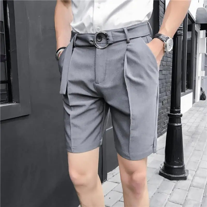 Men's Summer Smart Casual Slim Fit British Style Straight Thin Knee Length Shorts