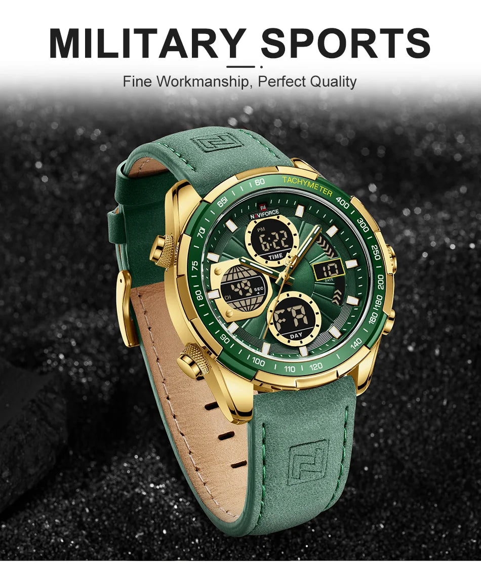 Men's Leather Military Sport Waterproof Watch - Chronograph Quartz Wristwatch