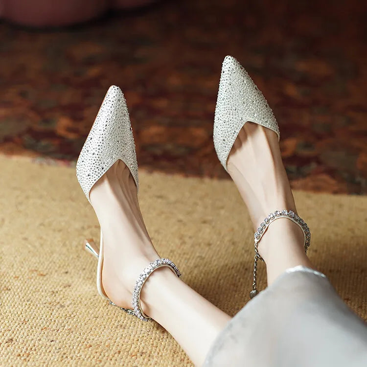 Women's Pointed Toe Rhinestone Wedding Sandals - Bowknot Pendant Pumps