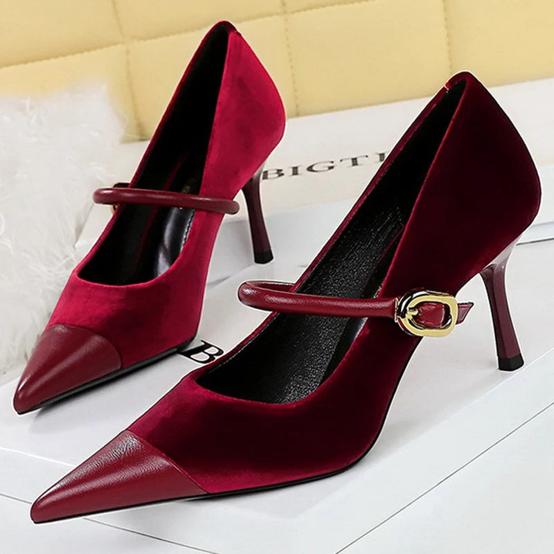 Suede Buckle Design Pumps - Pointed Toe Stilettos Available in 7cm and 10cm Heights
