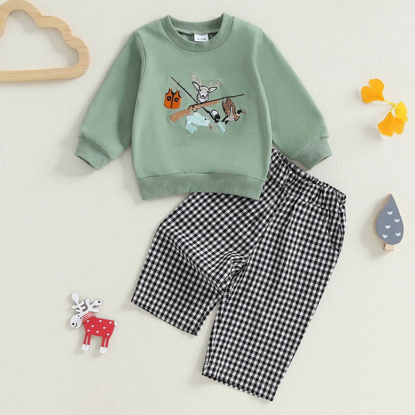 Infant Baby Boy 2-Piece Fall Clothes Set - Animal Embroidery Sweatshirt & Pants (0-3Y)