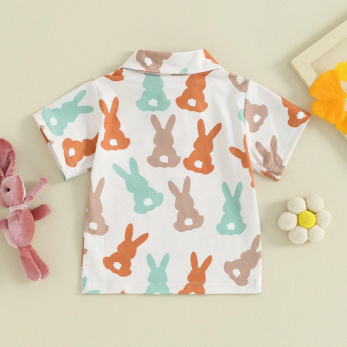 1-6Y Summer Kids Boys Easter T-shirt Short Sleeve Bunny Clover Print Single Breasted Shirt